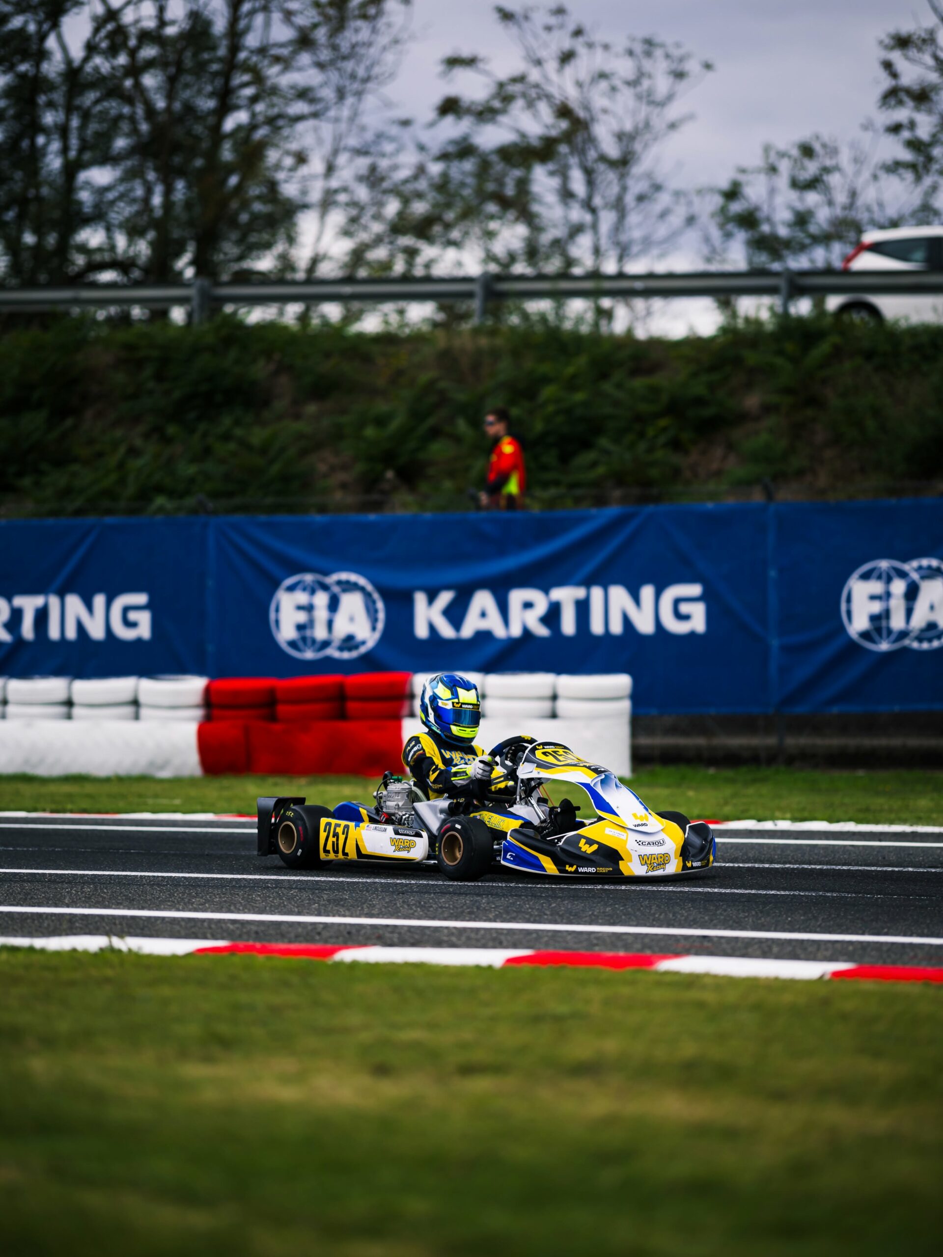 Ward Racing helmet and P3 FIA Karting World Cup trophy — JohnJohn McLellan, Viterbo 2026